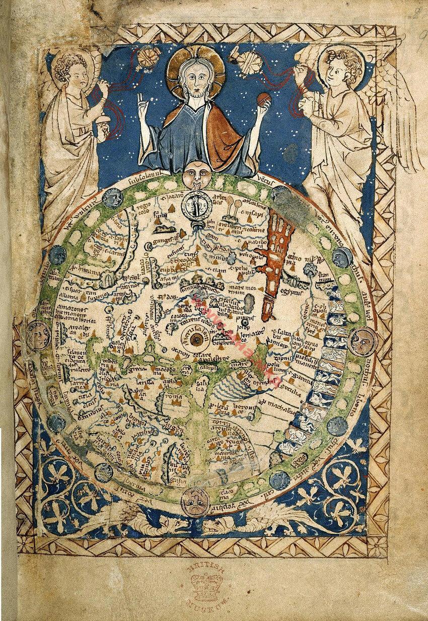 1262 — 1300_British Library – Psalter World Map, Ms-28681, f9r, London