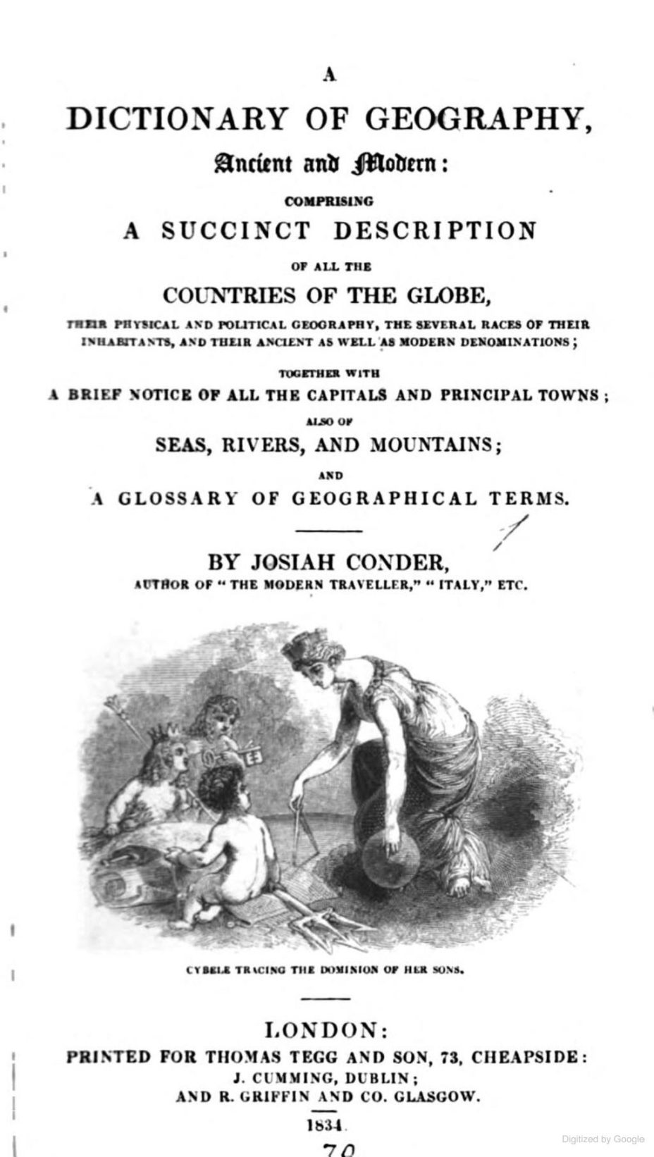 1834_Josiah Conder – ‘A dictionary of geography, ancient and modern’