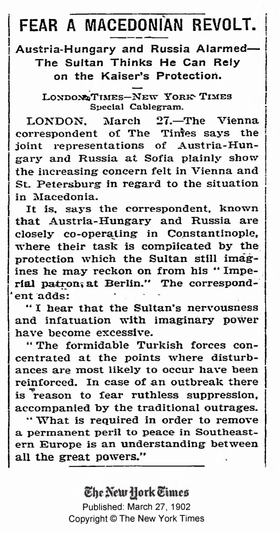 1902.03.27_The New York Times – Fear a Macedonian revolt