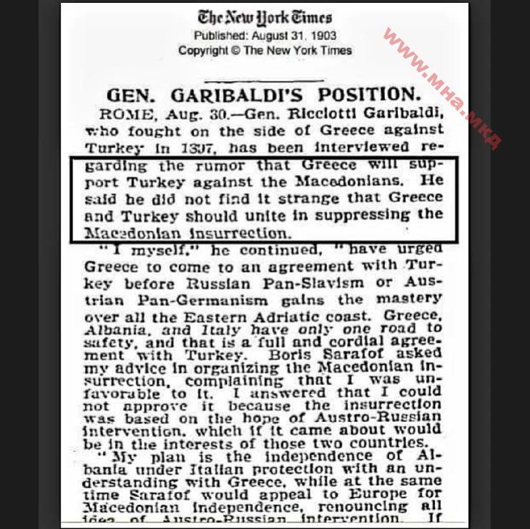 1903.08.31_The New York Times – Gen. Garibaldi’s Position