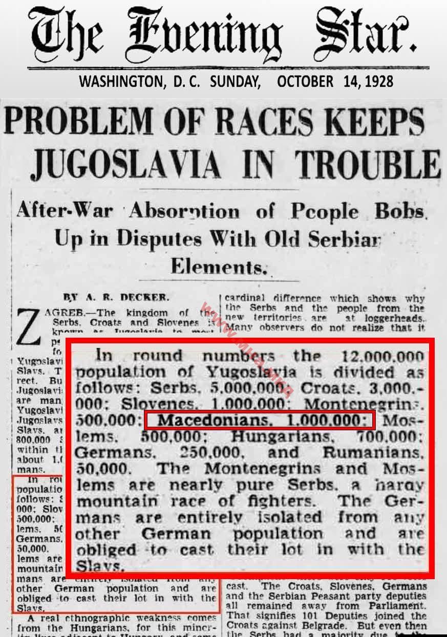 1928.10.14_The Evening Star – Problem of Races Keeps Jugoslavia in Trouble, Washington, D.C.
