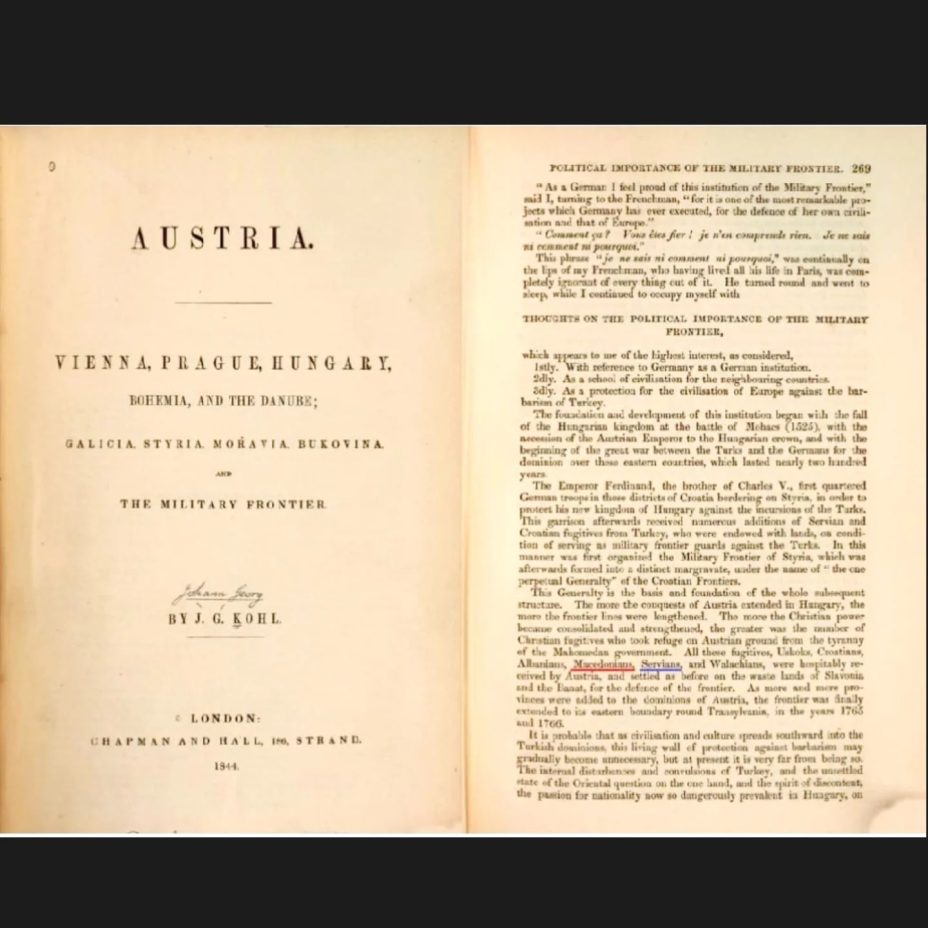 1844_J. G. Kohl – ‘Austria, Vienna, Prague, Hungary, Bohemia and the Danube; Galicia, Styria, Moravia, Bukovina, and the Military Frontier’, London, (Chapman and Hall)