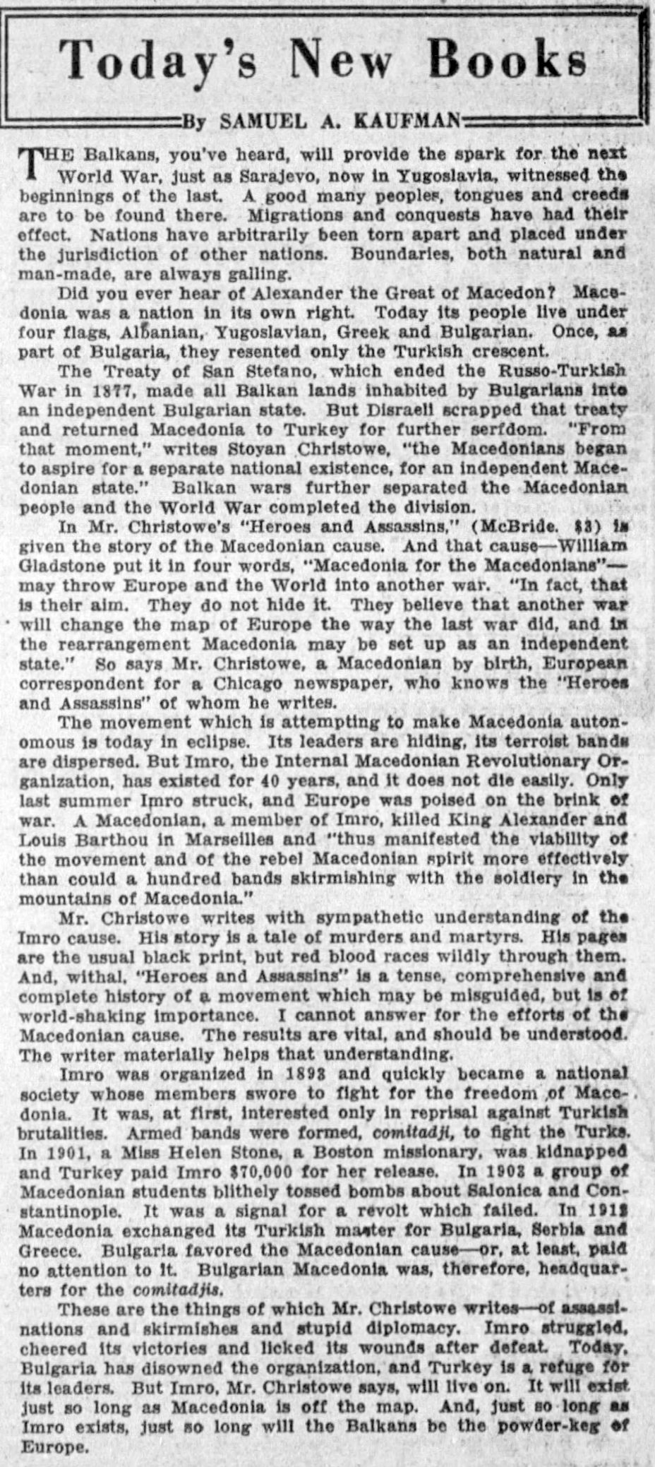 1935_Brooklyn Times-Union, Samuel A. Kaufman – Today’s New Book