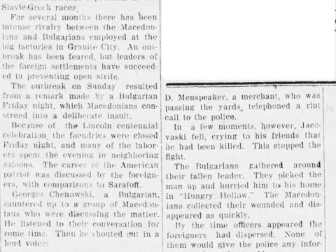 1909.02.15_The Belleville News Democrat – Foreigners in a riot at Granite City