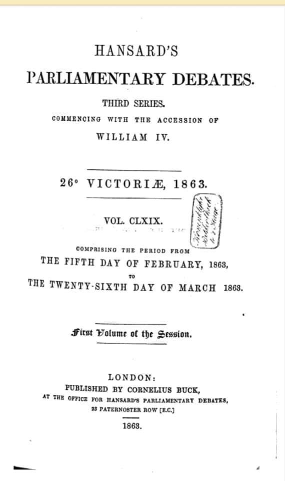 1863_Hansard's Parlimentary Debates, III Series, Vol. CLXIX, First volume, pg.1501, London