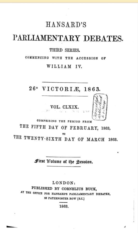 1863_Hansard’s Parlimentary Debates, III Series, Vol. CLXIX, First volume, pg.1501, London 1863_Hansard's Parlimentary Debates, III Series, Vol. CLXIX, First volume, pg.1501, London