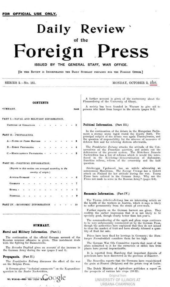 1916.10.02_The General Staff, war offfice – Daily Review of the Foreign Press, Series 2 – No. 161 1916.10.02_The General Staff, war offfice - Daily Review of the Foreign Press, Series 2 - No. 161