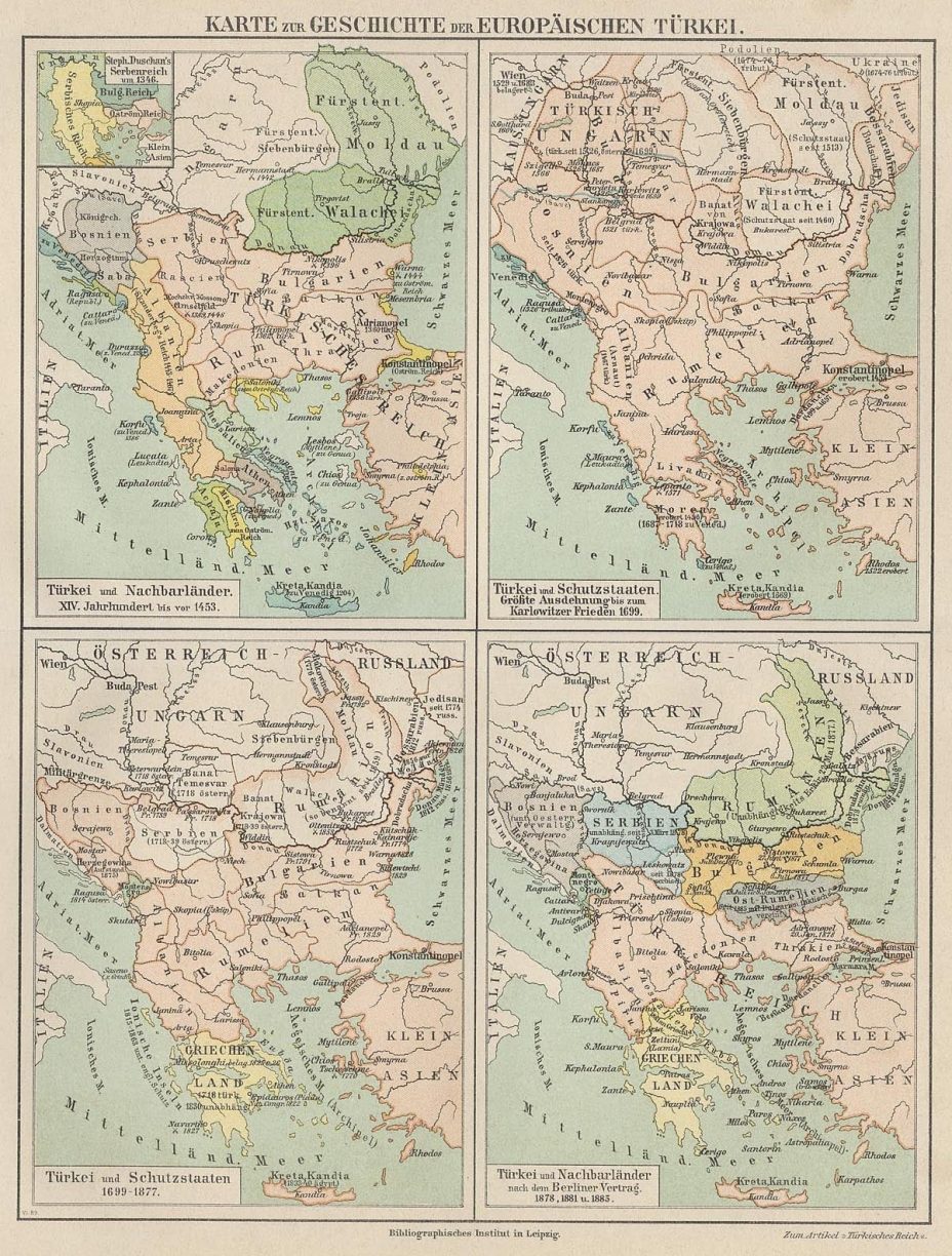 1885_Karte zur Geschichte der Europäischen Türkei, Bibliographisches Institut in Leipzig