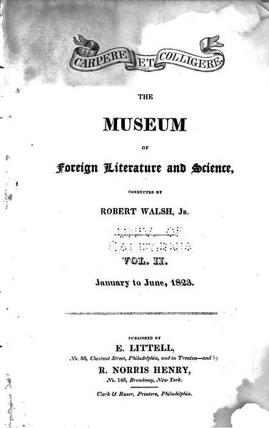1823.01-06_Robert Walsh - ’The Museum of foreign literature and science‘