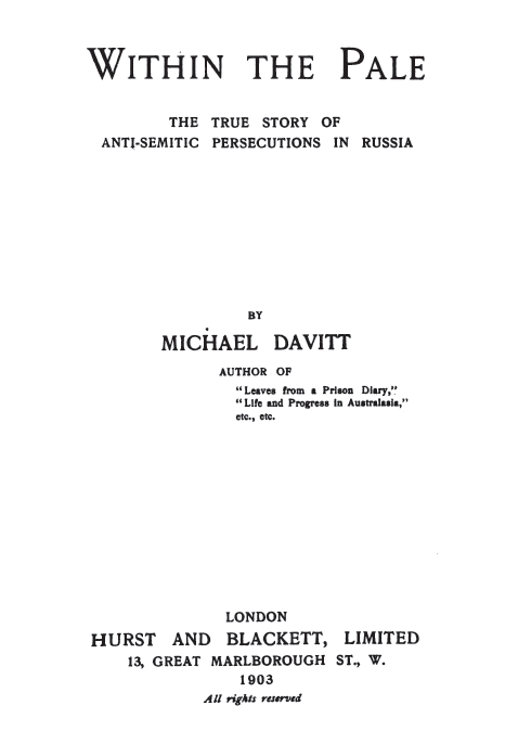 1903_Michael Davitt - ’Within the Pale‘, London