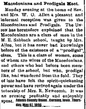 1896.05.07_Adams County Union, (Corning Iowa) – Macedonians and Prodigals meet 1896.05.07_Adams County Union, (Corning Iowa) - Macedonians and Prodigals meet
