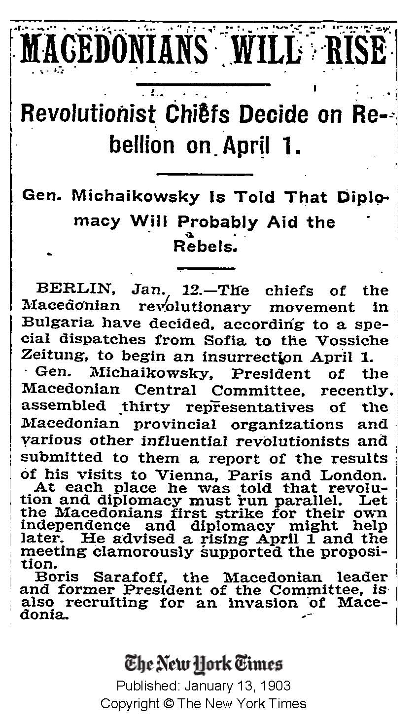 1903.01.13_The New York Times – Macedonians will rise 1903.01.13_The New York Times - Macedonians will rise