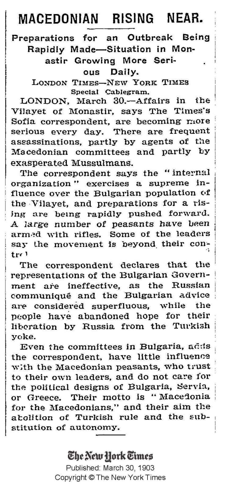 1903.03.30_The New York Times – Macedonian rising near 1903.03.30_The New York Times - Macedonian rising near
