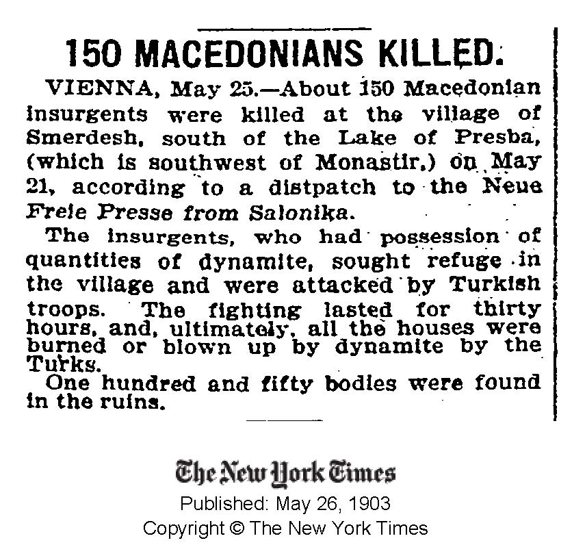 1903.05.26_The New York Times - 150 Macedonians killed