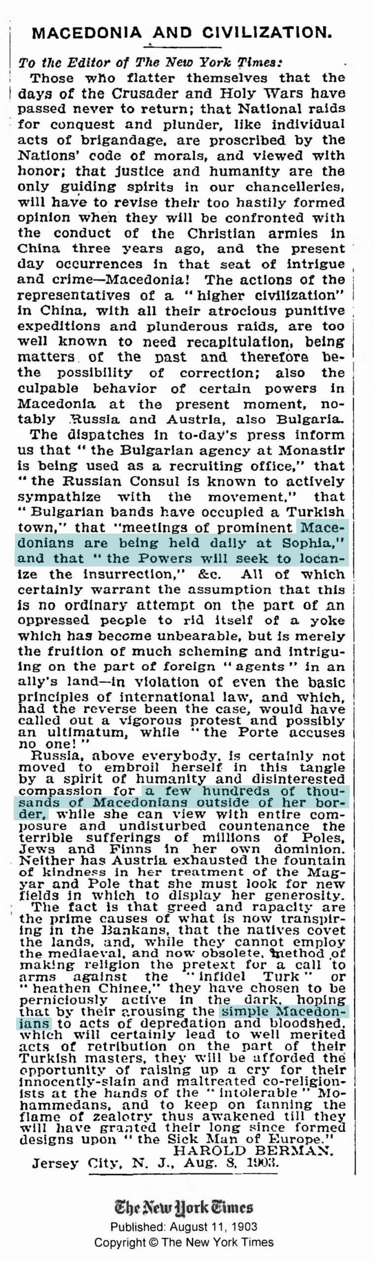 1903.08.11_The New York Times – Macedonia and civilization 1903.08.11_The New York Times - Macedonia and civilization