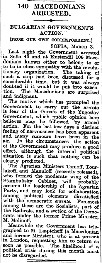 1924.03.05_The London Times – 140 Macedonians arrested, p13 1924.03.05_The London Times - 140 Macedonians arrested, p13