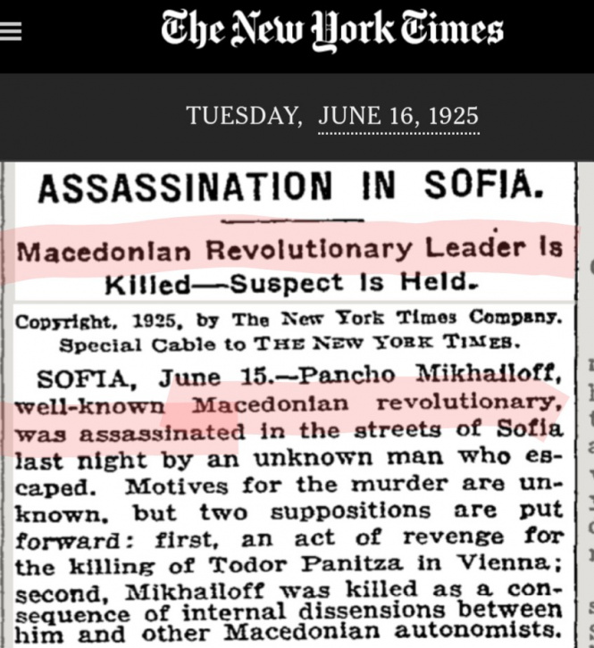 1925.06.16_The New York Times – Assassination in Sofia 1925.06.16_The New York Times