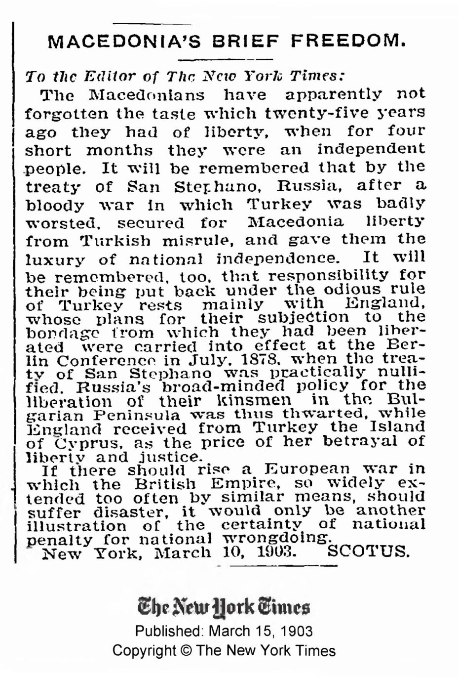 1903.03.15_The New York Times – England betrays Macedonia 1903.03.15_The New York Times - England betrays Macedonia