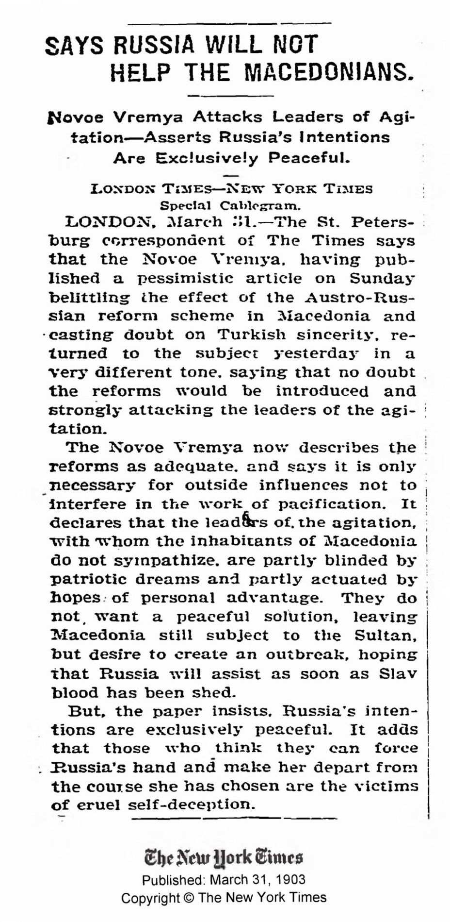 1903.03.31_The New York Times – Russia will not help the Macedonians 1903.03.31_The New York Times - Russia will not help the Macedonians