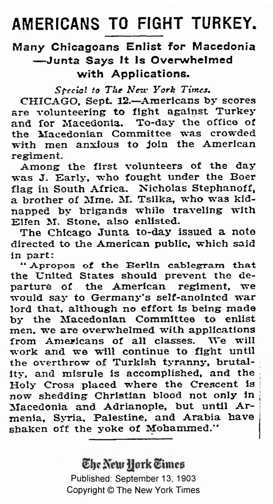1903.09.13_The New York Times – Americans to fight Turkey 1903.09.13_The New York Times - Americans to fight Turkey