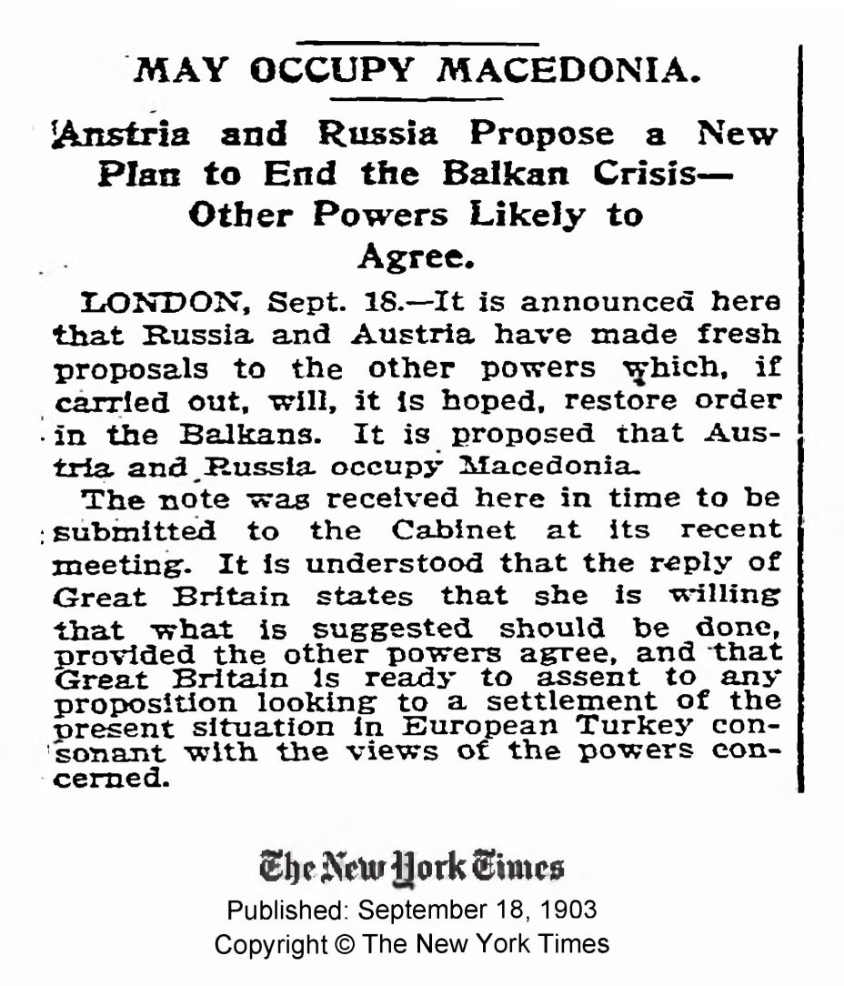 1903.09.18_The New York Times - Austria and Russia may occupy Macedonia