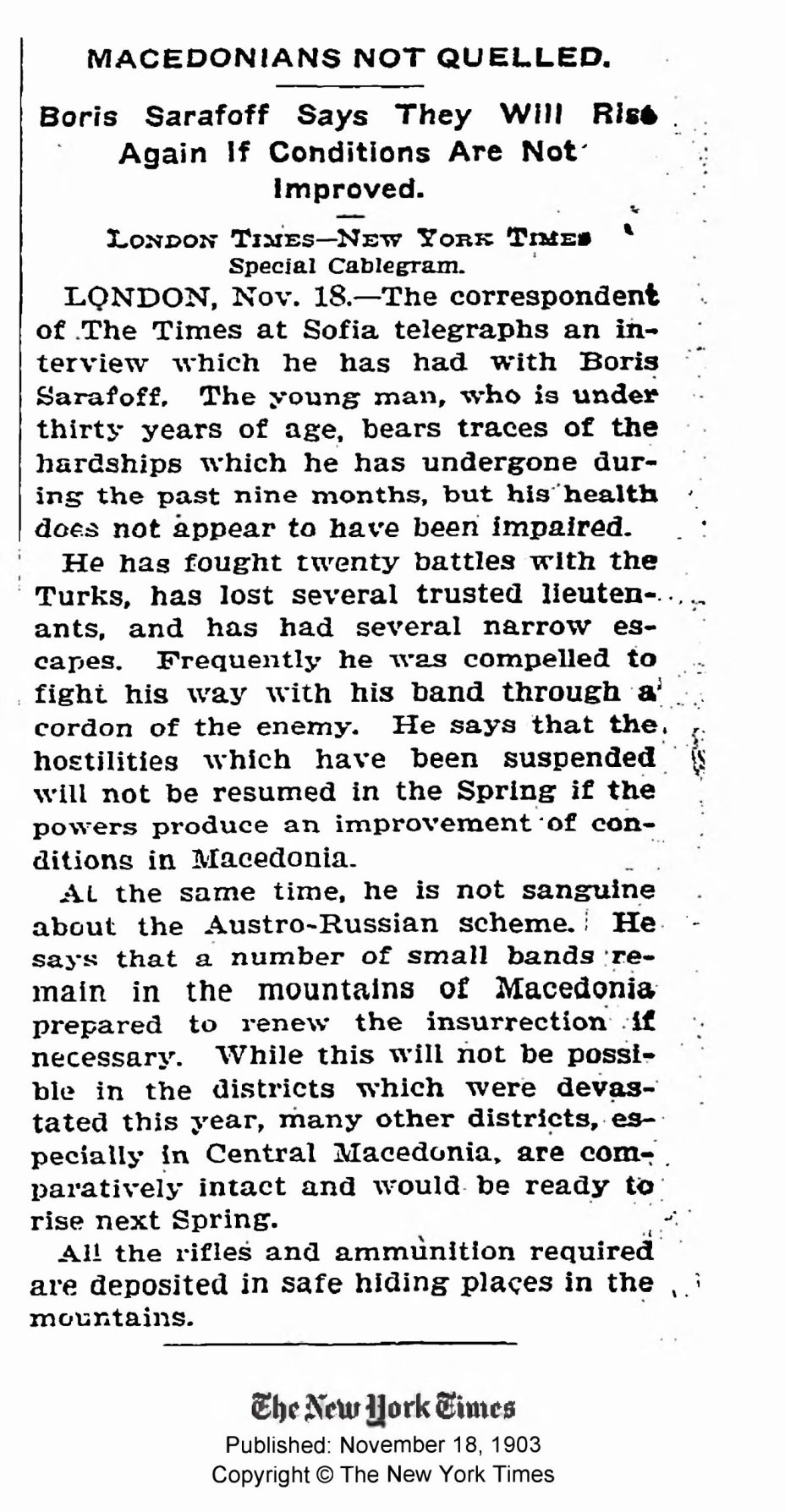 1903.11.18_The New York Times – Macedonians not quelled 1903.11.18_The New York Times - Macedonians not quelled