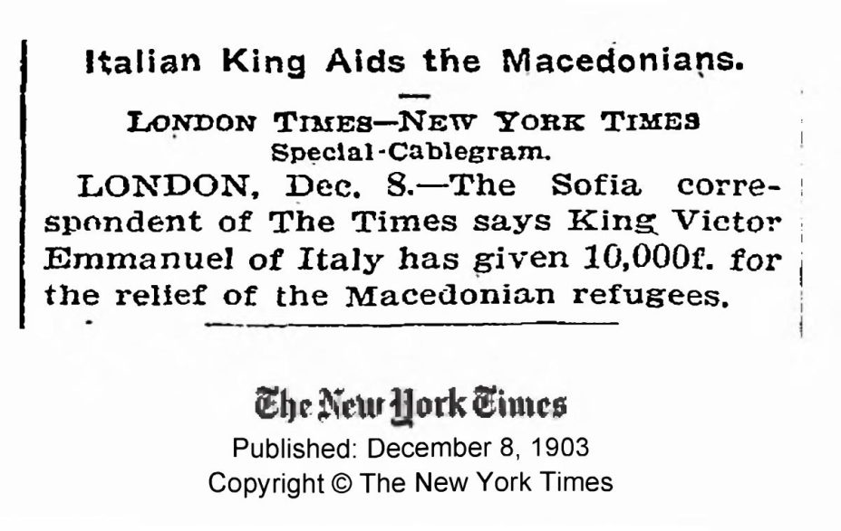 1903.12.08_The New York Times – Italian king aids Macedonians 1903.12.08_The New York Times - Italian king aids Macedonians