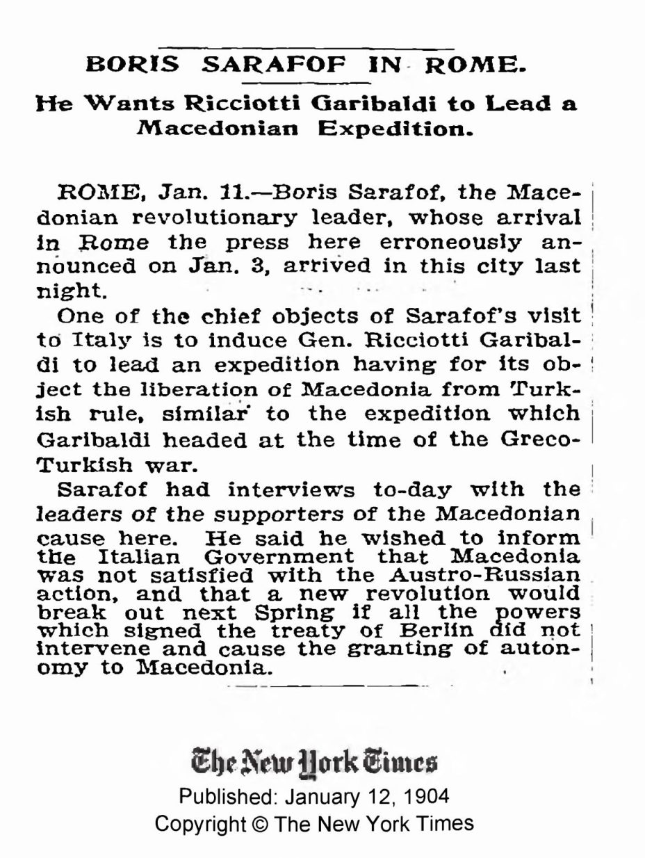 1904.01.12_The New York Times - Boris Sarafof in Rome