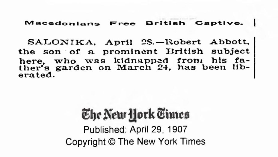 1907.04.29_The New York Times – Macedonians free British captive 1907.04.29_The New York Times - Macedonians free British captive