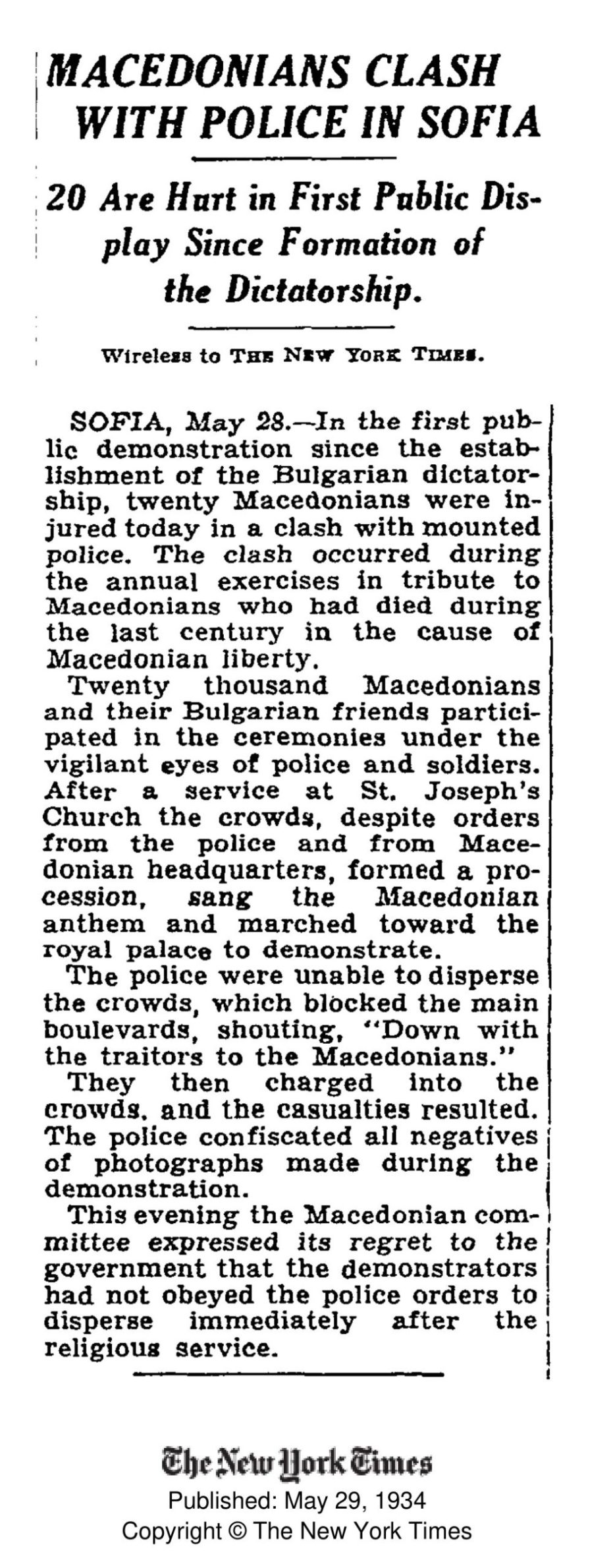 1934.05.29_New York Times – Macedonians clash with police in Sofia, p9