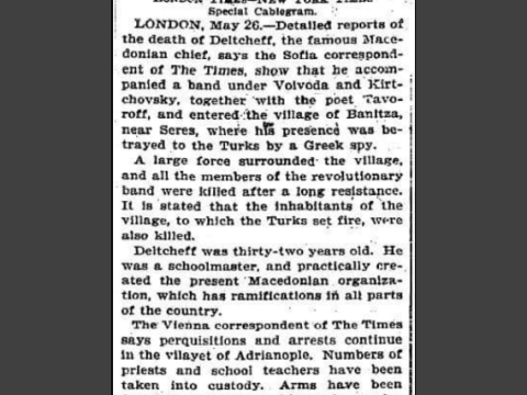 1903.05.26_The New York Times - Грчки шпион го предаде Гоце Делчев