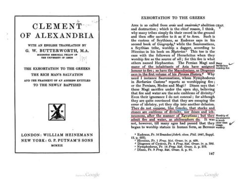 0150+ « 1919_Clement of Alexandria - 'Exhortation to the Greeks', p147