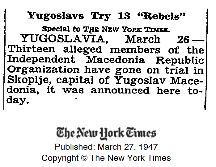 1947.03.27_The New York Times - ’Yugoslavs Try 13 Rebels‘